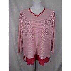 Chicos Raspberry Pink Stripe Knit Top Woven Trim Size 4 (20) XXL New